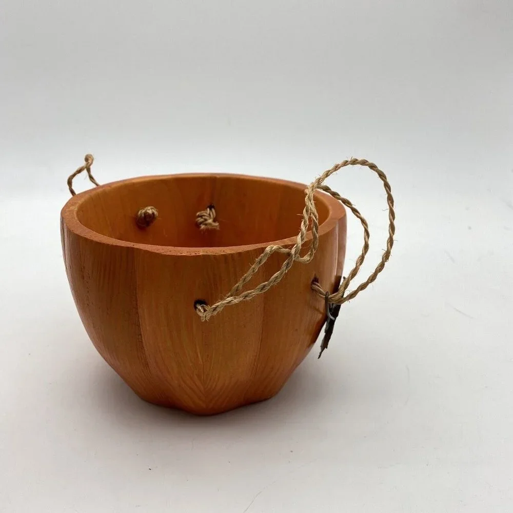 Vintage Spiced Pumpkin Bowl Autumn HalloweenOrange Wood Accent‎ Fall Harvest Y2K